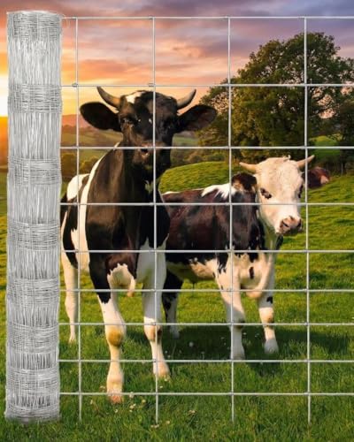 Livestock Fence 4Ft x 328Ft Galvanized Wire Fencing Cattle Farm Fence Heavy Zinc Coated Deer Goat Cattle Fence for Farm Yard Livestock Protection