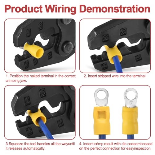 Heschen Ratschenklemme Crimpzange HS-16 Verwendung für 1,5-16 mm² (15-5AWG) nicht isolierte Klemmen (Punkttyp)