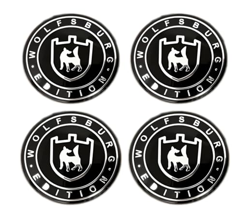 Image of 4Pc Wolfsburg Edition Emblem Car Wheel Center Hub Cap 3D Badge Decal Sticker Replacment for Wolfsburg (Black)