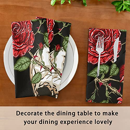 Otvee Cloth Napkins Gothic Skull And Red Roses Printed Soft Comfortable Table Napkins 20X20In Washable Kitchen Dinner Napkins For Family Daily Use|Wedding|Cocktail Party,1 Piece #TOP7