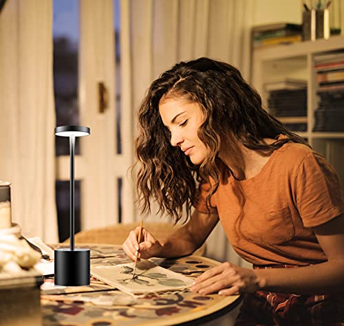 Shangcai Led Cordless Table Lamp, Usb Rechargeable 6000Mah Battery Energy Saving Desk Lamp 2 Levels Brightness Night Light Metal Aluminum Modern Hotel Restaurant Bedroom Bedside Study Lights (Black) #TOP1