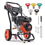 3400 PSI Gas Pressure Washer, 2.6 GPM Gas Powered Washer with Full Copper Pump, Spray Gun & Wand, 5 Nozzles, 26 FT Hose, Portable Power Washer for Driveway, Patio, Car, Fence and Home Cleaning