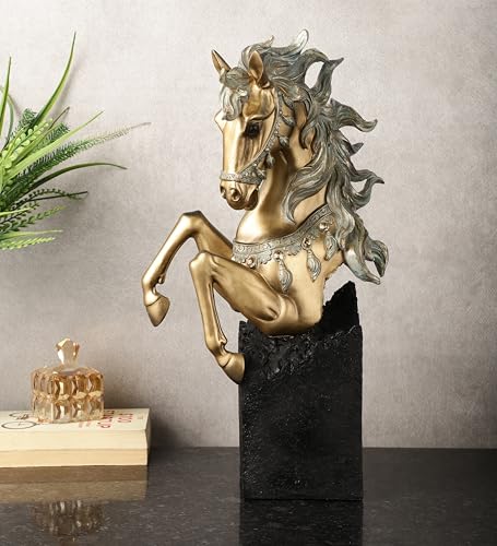 Image of ARMONIA Decorative Horse Statue | Gold-Toned Figurine with Silver Accents on Black Stand | Premium Art Decor Animal Showpiece for Home Decor | Elegant Gift for Living Room, Office,Christmas & New Year