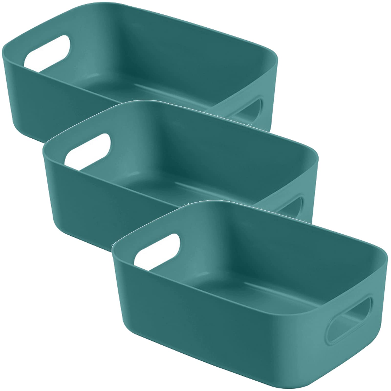 JMYDecor Storage Boxes, Rectangular Box, Set of 3 Plastic Studio Baskets Organiser for Kitchen, Home, Office Bathroom, 30 x 20.5 x 12.5 cm