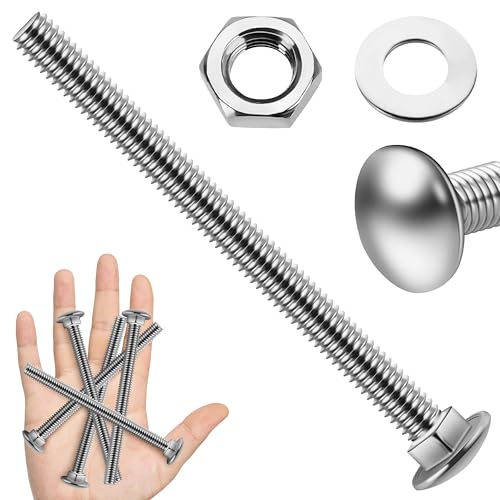 Image of (7 Sets) 5 /16-18 x 4 Carriage Bolts with Nuts and Washers, 304 Stainless Steel Round Head Square Neck 5 /16 Carriage Bolts Screws, Full Thread for Outdoor