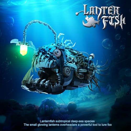 Image of Ideas Mechanical Lantern Fish Building Blocks Set Compatible with Lego Collectible for Ocean Lovers, Perfect as an Office or Home decor for Adults. STEM Construction Gift for Boys Aged 8-16 1038PCS
