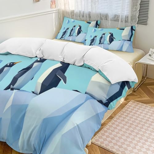 Juego de cama de pingüinos de 3 piezas con microfibra y dos fundas 80x80 cm 3