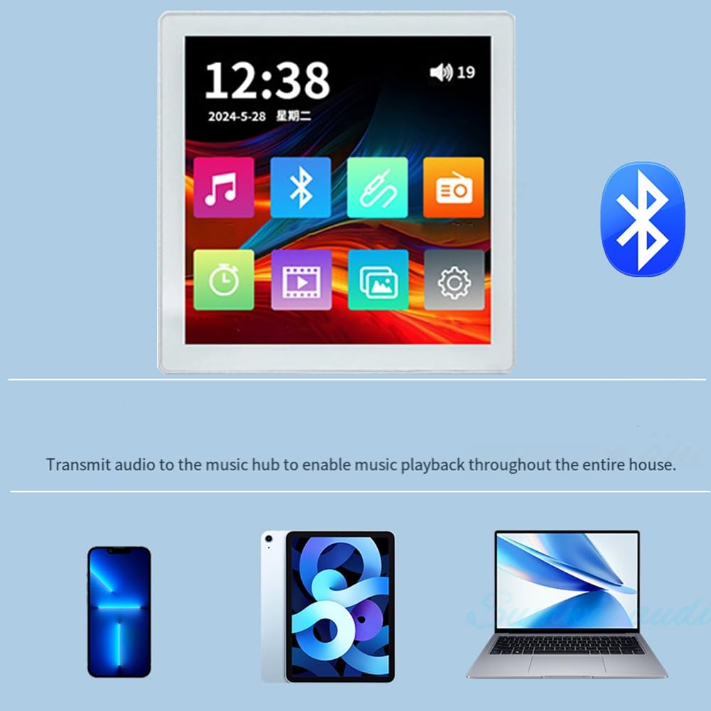 Pannello Musicale 86 Tipo Min Amplificatore da Parete 2x25W Suono Stereo Bluetooth Home Audio Touch Screen