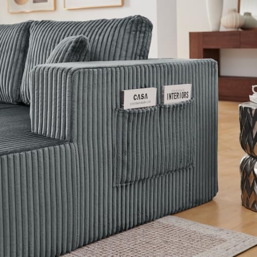 Image of KCGKCG 132 inch U Shaped Corduroy Cloud Couch - No Assembly Required, Dark Gray