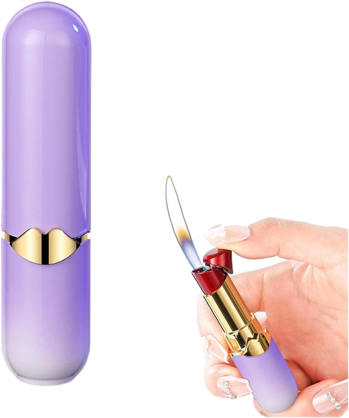 Lipstick Lighter, Soft Flame Butane Lighter, Refillable and Adjustable Open Flame Lighter, Portable Windproof Lighter, Unique Birthday Gift for Women and Girlfriends (Gasless) - Red(Purple)