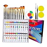 Kit de 24 Pinturas Acrilicas, ZITFRI Pinturas Acrílicas 24 Colores x 12ml con 15 Pinceles Profesionales y Más Accesorio para Pintura Acrilica Manualidades, Pinturas Para Lienzo Papel Madera Ceramica