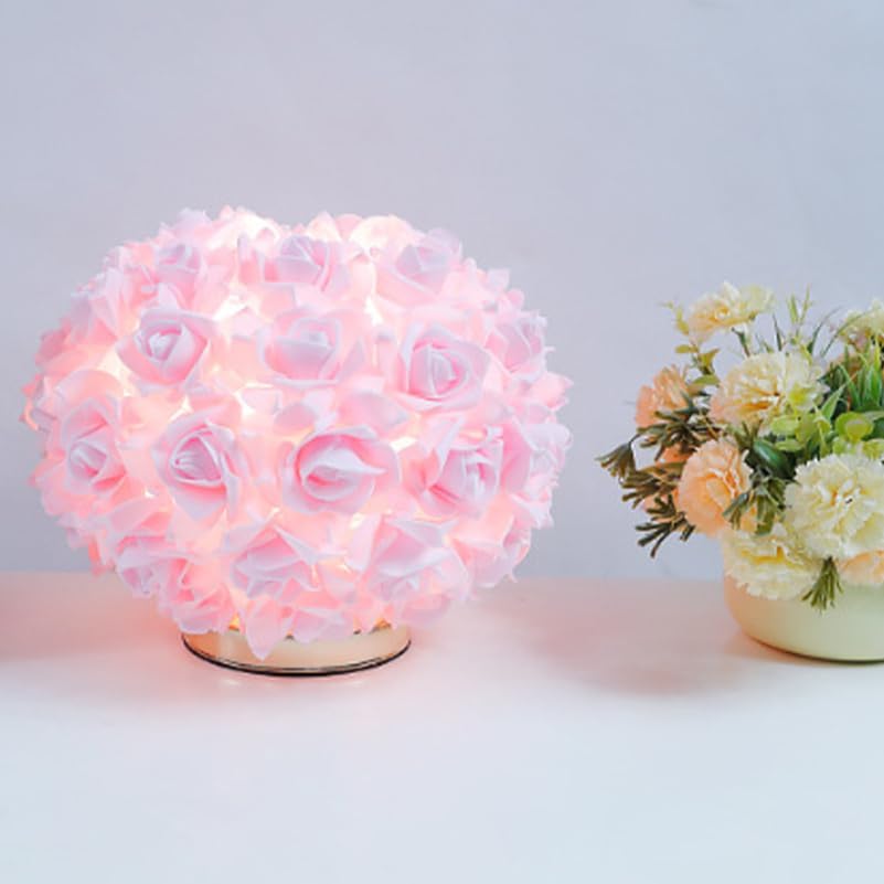 LABRIMP Room Center Desktop Top Party Bedside Light Girl Simplicity for Rose Flower Ambient Pink Plug Wedding Night Decoration Nightstand Table Living Home Lamp Bedroom Decorative Floral