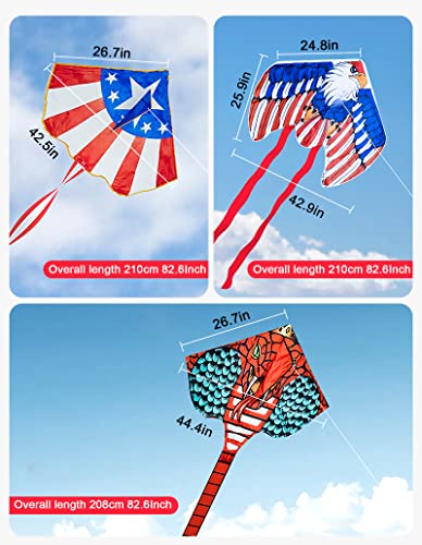 3 Pack Large Kites - Red Giant Snake Kite National Flag Delta, Sea Eagle Kites With Long Colorful Tail Easy To Fly Single Line Kite With Flying Tools, Great Gift For Kids Adults Age 3 4 5 6 And Up #TOP3