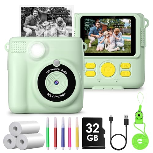 Camara Fotos Infantil Instantanea,GREENKINDER Camara Fotos Infantil,2.4' HD 1080P Cámara Instantánea para Niños con Tarjeta de 32GB,Bolígrafos de Colores y Papel de Impresión,Regalos Juguete