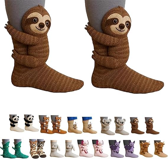Generisch Calcetines de punto 3D con animales, calcetines de animales, calcetines de animales hechos a mano, calcetines de algodón perezosos cálidos para animales, calcetines divertidos para mujer