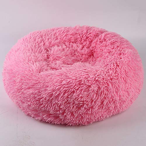 Modenny Pet Bedmat Dog Bed Warm Soft Plush Comfortable Pet Bed Super Soft Pet Sofa Cats Bed Washable Waterproof Round Plush Donut Cats Nest Bed Soft Cushion (Color : Pink, Size : 2050CM)