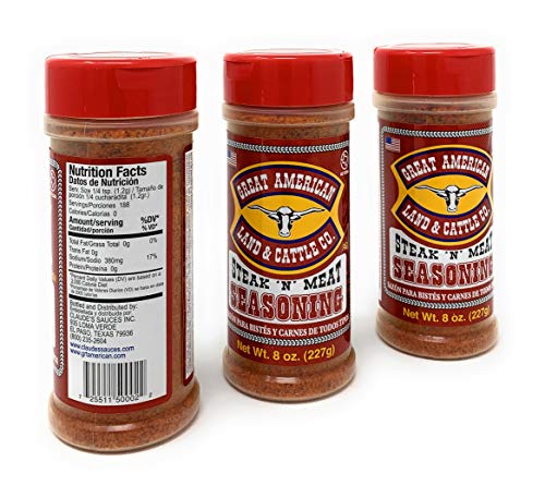 Great American Land & Cattle Steak N' Meat Seasoning 8oz Container (Pack of 3)