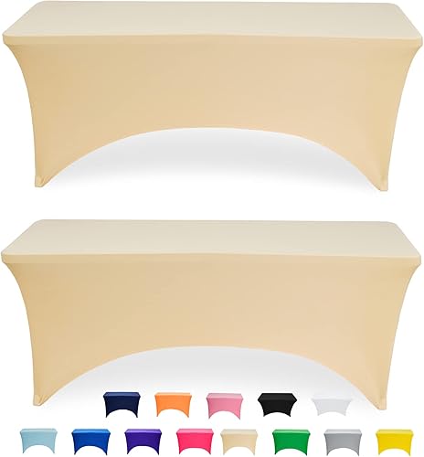 GFCC Mantel de elastano color champán, paquete de 2 fundas elásticas rectangulares de elastano para mesa de 6 pies, fundas elásticas para mesa de