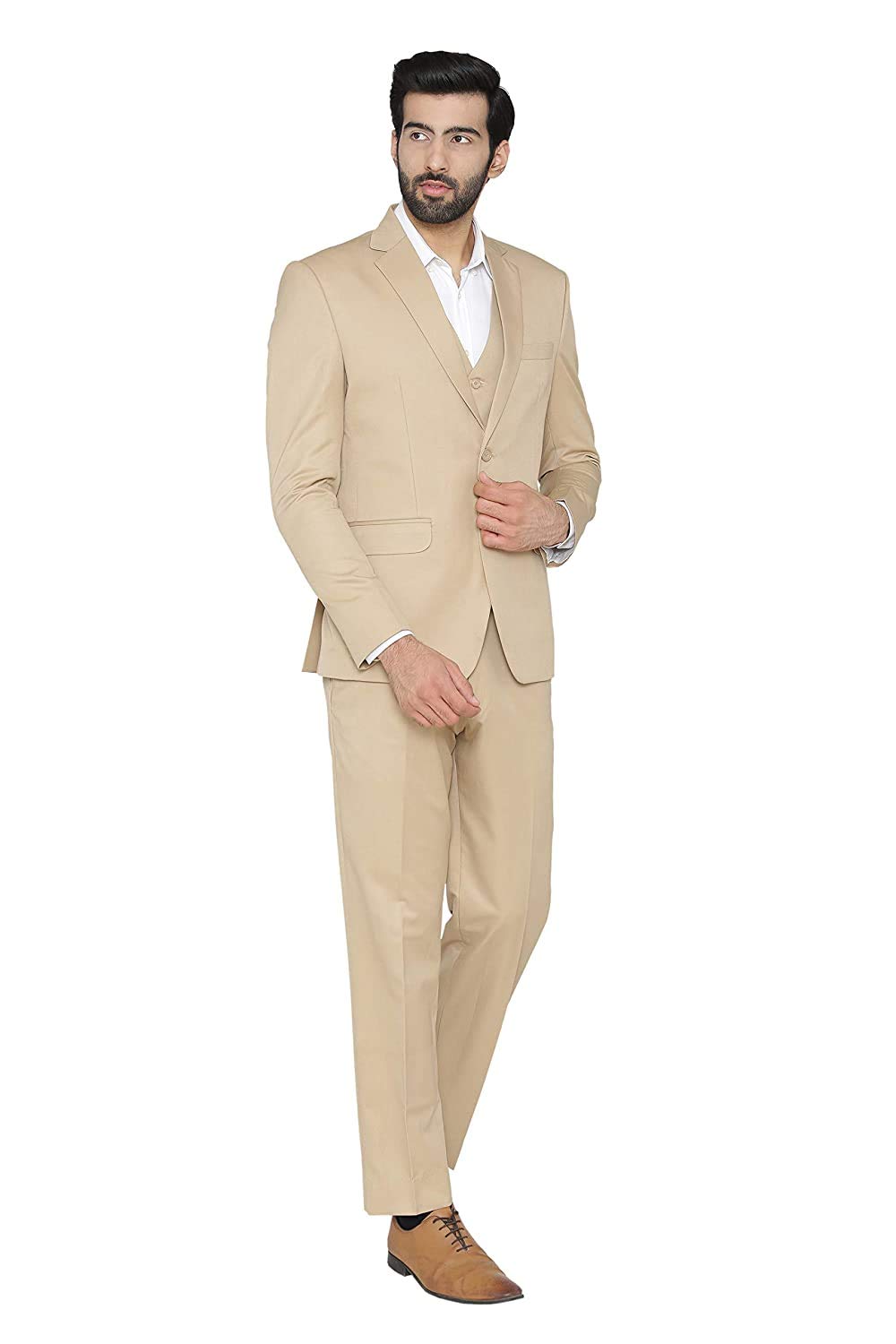VYOM Enterprise Men Slim Fit Three Piece Suit Beige Size 34-picture-31