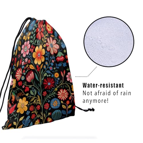 Image of Nerxy Mexican Floral Grip Bag - Colorful Gymnastics Grip Bag Flower Gymnasts Gym Bag Drawstring Gift Bag Gym Storage Pouch for Sports Party Favors