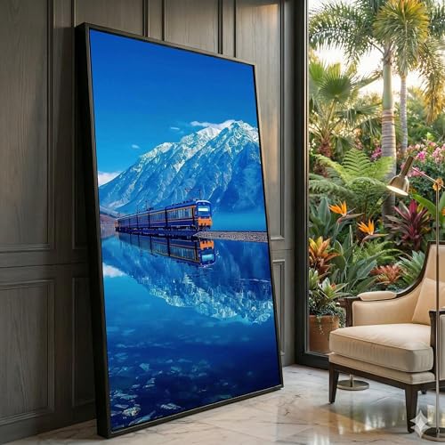 Décoration murale ferroviaire panoramique, toile paysage montagne 70x130cm