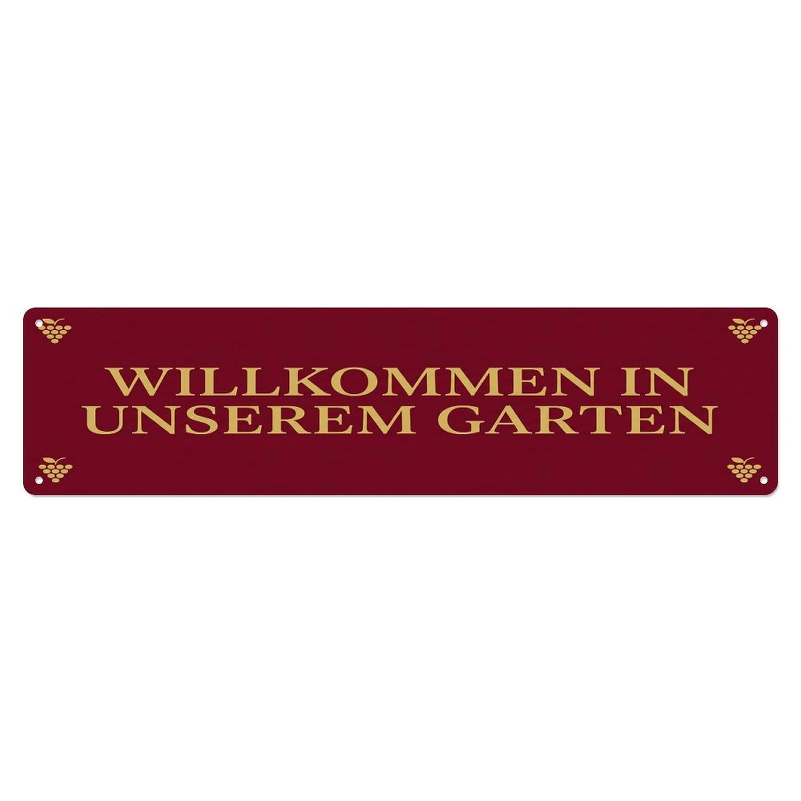 Vintage Welcome to Our Garden Maroon Metal Tin Sign
