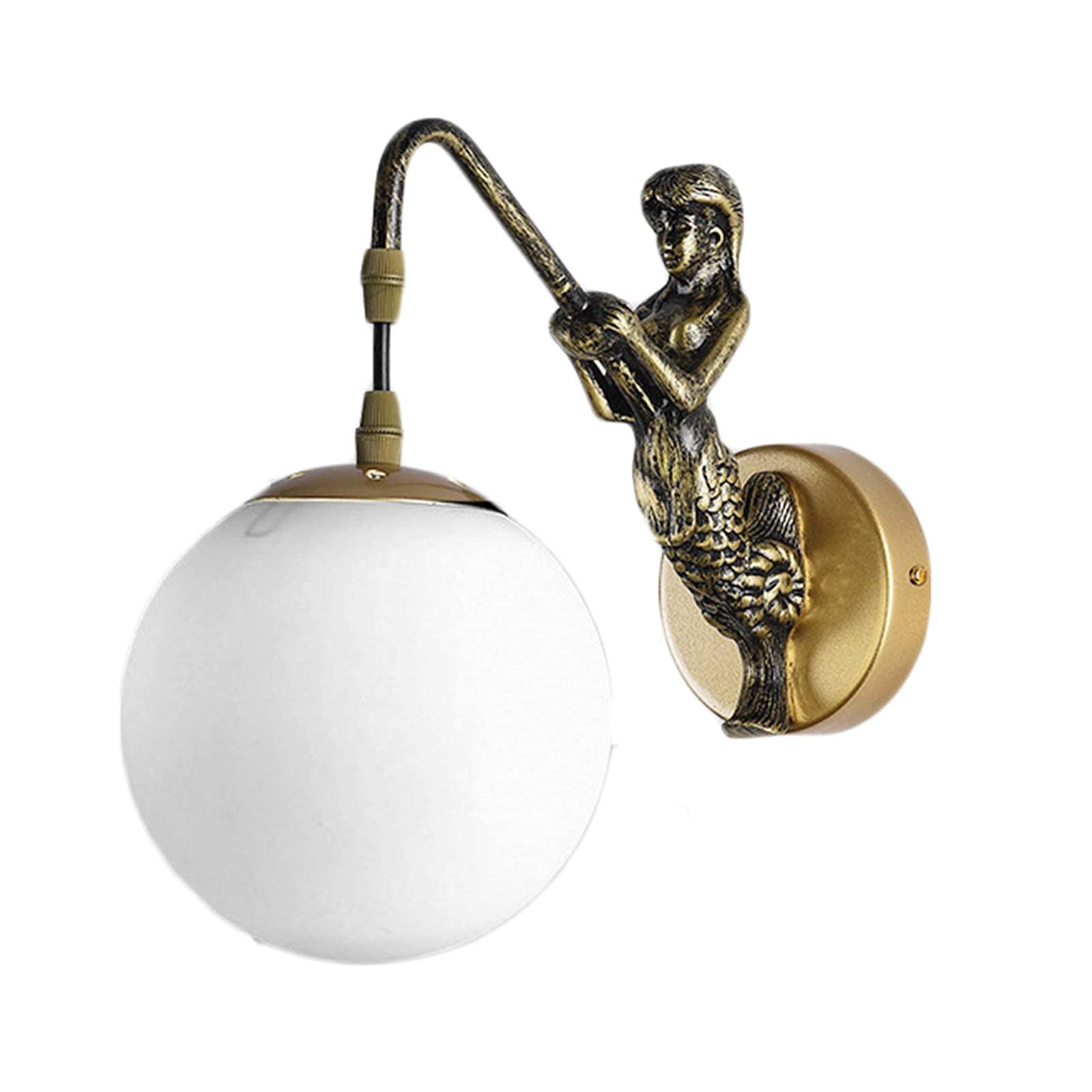 SIBEG Resin Mermaid Wall Light with Glass Ball Lampshade, Industrial Art-Deco Wall Lamp Bathroom Bedroom Aisle Vanity Sconce Lighting