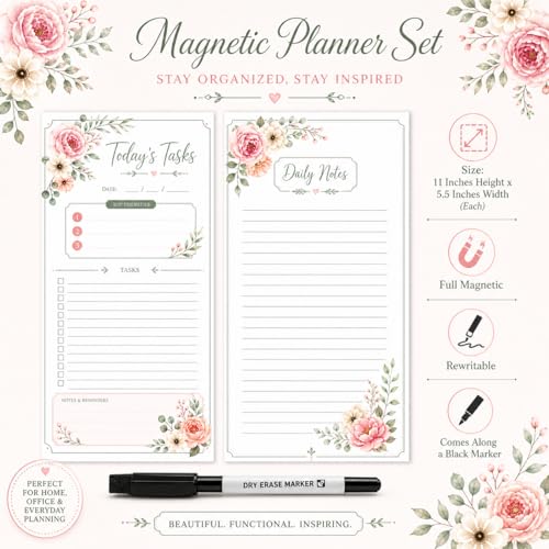 Image of Zesta Vinyl Magnetic Planner for Fridge | Cute Weekly Planner /Meal Planner with Marker | Rewritable Magnetic White Board for Fridge (Harry Potter 11X11 Inches) (Floral (Pack of 2)