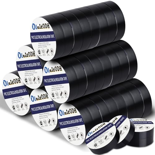 Oleitodh 50 Pack Black Electrical Tape 3/4 in x 66 ft Waterproof Vinyl Electrical Insulating Tape...