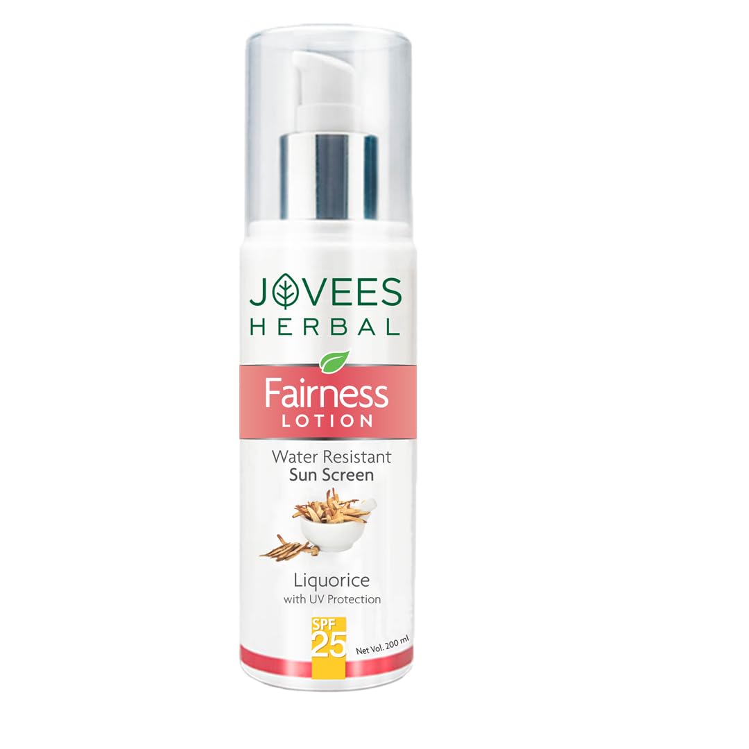 Jovees Herbal Sunscreen Fairness SPF 25 Lotion for Face | Oily & Sensitive Skin | Lightweight, Non-Greasy | UVA/UVB Protection, Prevents Tanning & Uneven Skin Tone |Sunscreen For Men/Women - 200ml