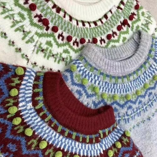 MOLERFO Fair Isle Sweater Women Knit Sweater Y2k Cute Sweaters Cottagecore Vintage Grandpa Sweater Preppy Cropped Sweater3