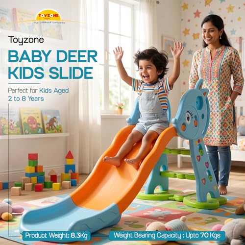 Image of Toyzone Baby Deer Slide for Kids | Baby Play Slide | Indoor & Outdoor Kids Slider | Easy Assembly | Safe Rounded Design | BIS Certified | Made in India | Kids Slide for 2-8 Years, Upto 70 kgs