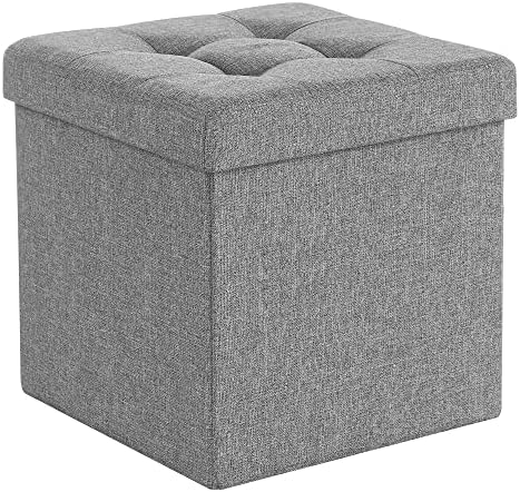 SONGMICS Storage Ottoman, Padded Foldable Bench, Chest with Lid, 40L Capacity, Holds up to 300 kg, for Bedroom, Hallway, Living Room, Light Grey LSF82GYX
