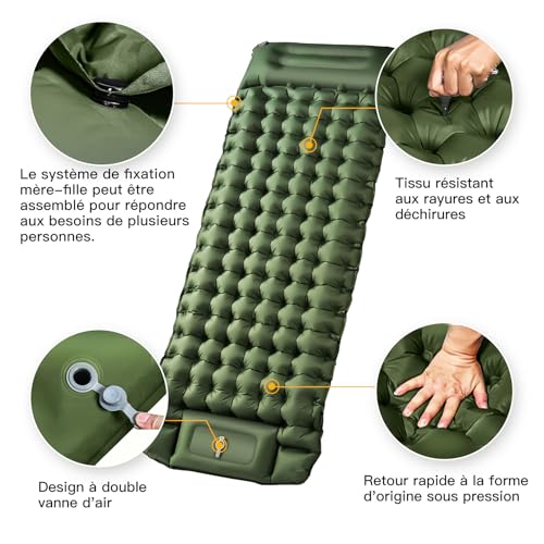 Matelas Autogonflable Auto-gonflant Avec Pompe à Pied et Coussin Intégré – 10 cm d'épaisseur, Compact, Antidérapant et Imperméable, Idéal Pour la Randonnée, la Plage et Les Activités en Plein Air – Image 5