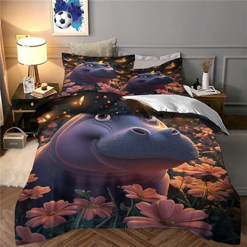 Housse de couette hippo 135x200 parure lit microfibre ado