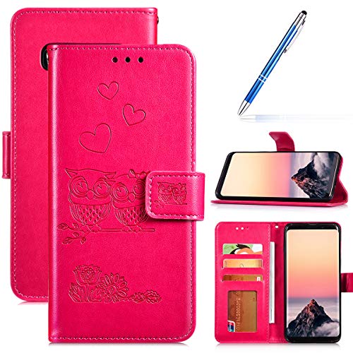 Robinsoni Case Compatible with Samsung Galaxy S10 Phone Case Wallet Galaxy S10 PU Leather Cover Shockproof Kickstand Case Flip Notebook Style Phone Cover Heavy Duty Case Hard Case Owl Printed Rose Red
