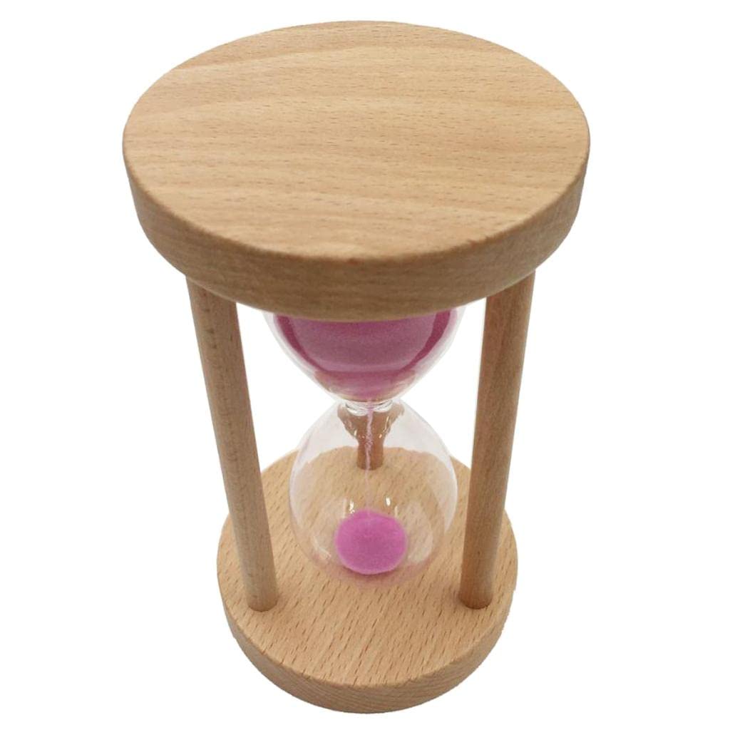Sanduhr mit Holzrahmen Und Farbigem Sand, Kinderuhr, Küchenaccessoire, Aus Holz Und Glas, Geeignet für Spiele Und Als Bürodekoration, Pink, 6min