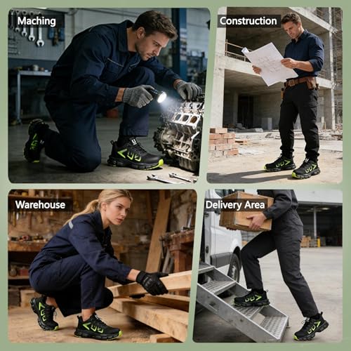 Image of Hogent Steel Toe Shoes for Men Lightweight Comfortable Non Slip Work Shoes Women Puncture Proof Safety Sneakers for Industrial Construction & Daily Life