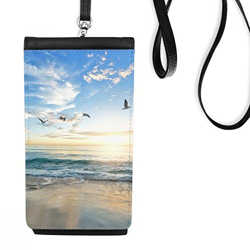 Cadeau idéal pochette smartphone design bord de mer et oiseau sur plage de sable fin