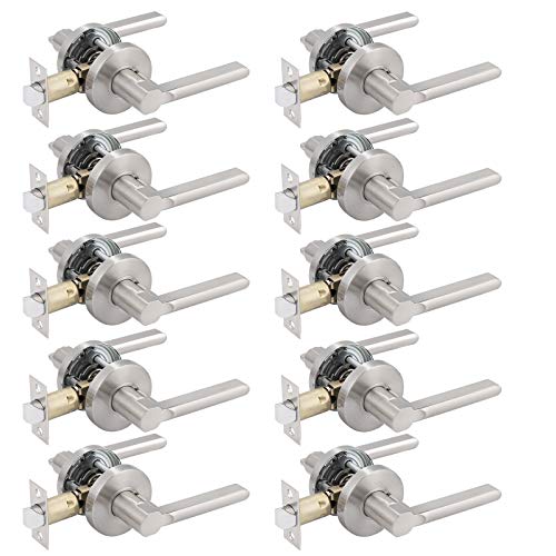Nickel Door Levers for Storeroom Closet Hall,Latch and Screws in,Passage Handles for Unverial Door,10Pack