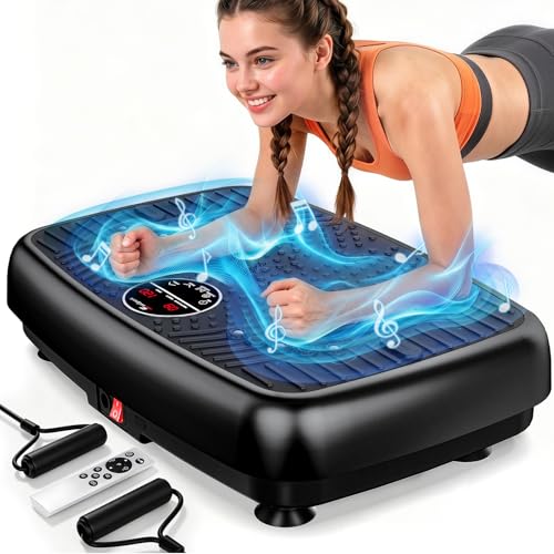 Image of Vibration Plate Exercise Machine, Powerful Dual Motor Vibration Plate for Lymphatic Drainage & Speaker with Music, Magnetic Massage, Weight Loss & Full Body Workout, Resistance Bands,450 Lbs Capacity