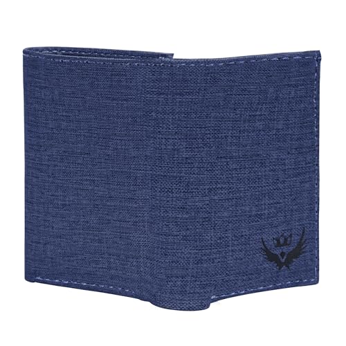 Image of LORENZ Trifold Wallet for Men, Navy Blue, 6 Credit Card Slots, 2 Currency Compartments, 2 Coin Pockets, ID Window | Non Leather | WL-97