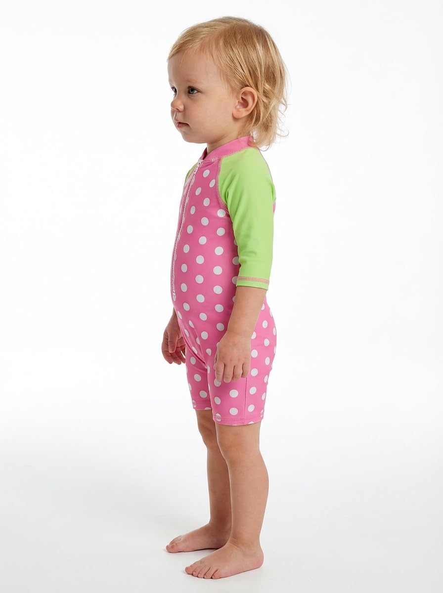 BONVERANO Costume Intero Resistente alle Maniche a 3/4 per Neonate Protezione UV 50+(Rosa-Punto,12-18mesi)…