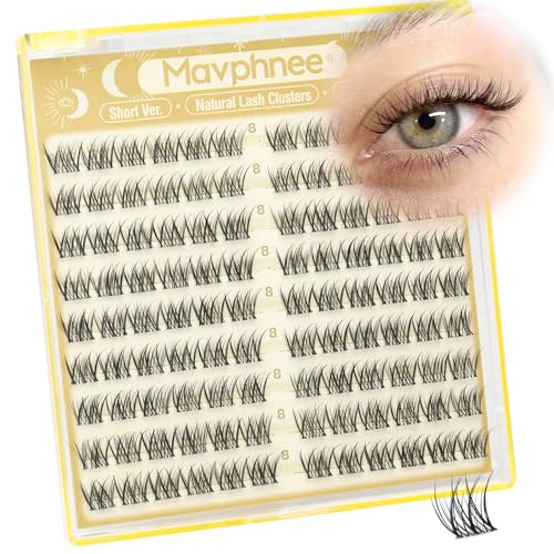 8MM Lash Clusters Natural Cluster Eyelash Extensions Clear Band Cluster Lashes Short CC Curve Pestaas Postizas Naturales Fluffy Wispy DIY Lashes for No Makeup Look (108PCS)