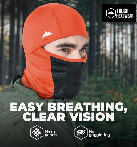 Image of Tough Headwear Hunting Face Mask for Cold Weather - Orange Balaclava - Hi Visibility Ski Mask for Men - Hunting Face Cover