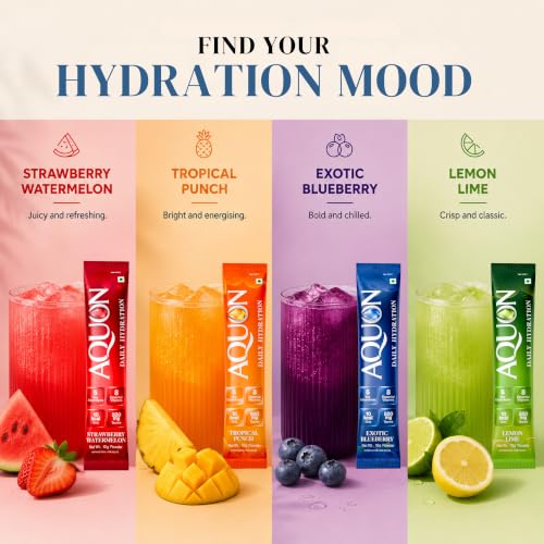 Image of AQUON Electrolyte Hydration Drink Mix, 4 Flavour Variety Pack, 8 Sachets