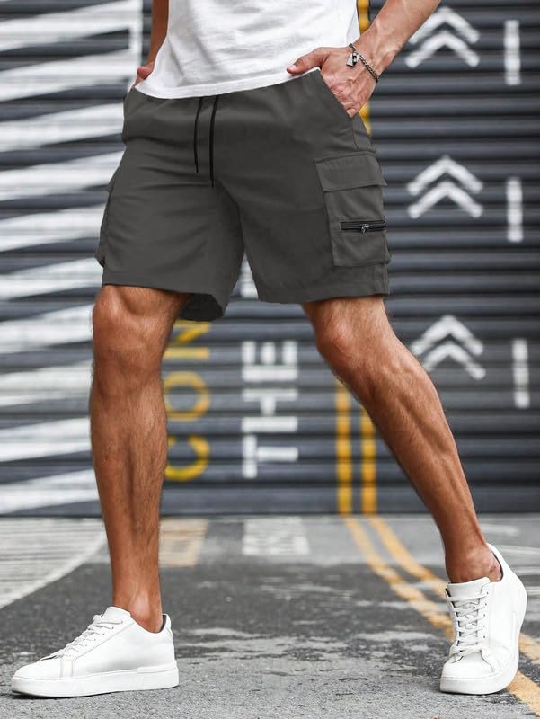 Image of SMOWKLY Men's Cotton Casual Relaxed Regular Fit Camo Cargo Shorts || Drawstring & Elastic Waist Multi Pocket Summer Beach Hiking Outdoor Work Half Pant