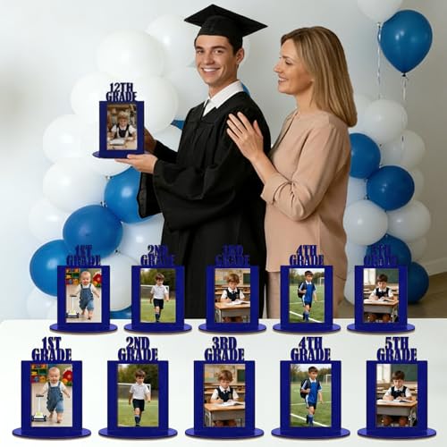 Image of AceOrbit 13 Pcs K-12 Picture Frame 4 x 6 Inch Kindergarten Through 12th Grade Picture Frame Grad School Photo Display for Graduation Party Supplies(Blue)