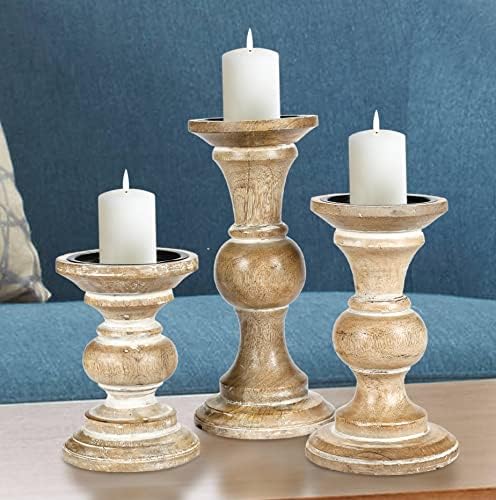 Miniatura 3 de Portavelas de madera para velas de pilar, columnas torneadas redondeadas, maderas sostenibles, estilo campestre, ideal para reiki, aromaterapia,