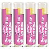 USDA Organic Lip Balms by Sky Organics (4 Pack) Strawberry Bliss Lip Balms Blended with Sunflower Seed Oil Beeswax Coconut Oil and Vitamin E Lip Balm for Lips, Cruelty-free